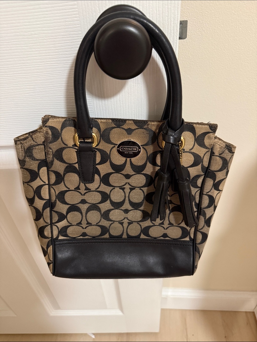 Coach Brown & Black Signature Canvas Tote